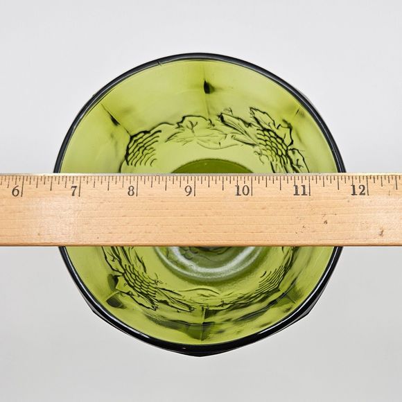 Indiana Glass Green Compote Pedestal Fruit Bowl Harvest Grape Pattern Vintage - Picture 11 of 11